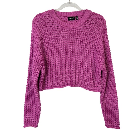 RD Style Sweaters - Rd Style Darla Crewneck‎ Cropped Sweater Women's Size Medium Pink Crochet Knit